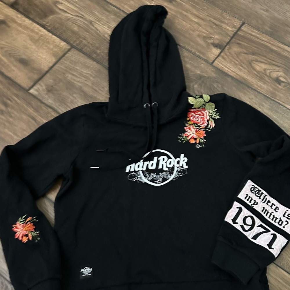 Hard Rock by Laura Be Riviera Maya Embroidered Hoodie Black 1971 Patch